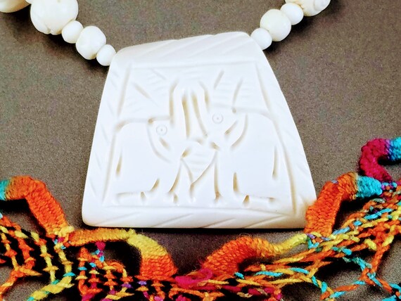 African Beaded Necklace in Bone~Hand Carved Bone … - image 4