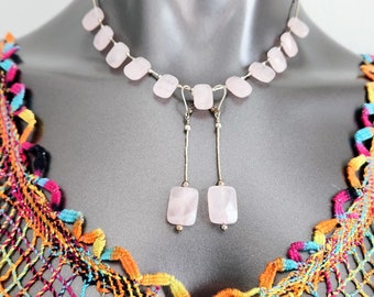 Rose Quartz Necklace & Earring Set~Pink Gemstone Jewelry