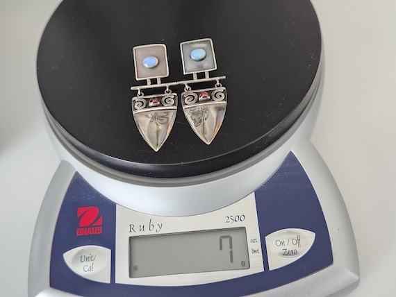 Sterling & Gemstone Pushbacks~Blue Opal Red Garne… - image 10