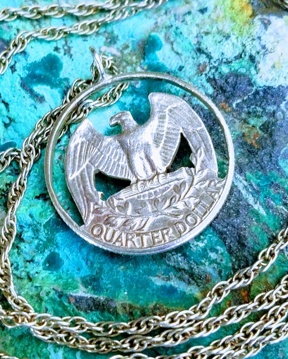 American Eagle Coin Necklace~Cut-out Quarter Doll… - image 3