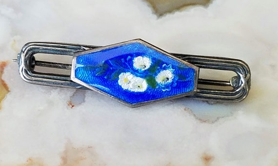 Antique Sterling & Enamel Bar Pin~Old C Clasp Vic… - image 1