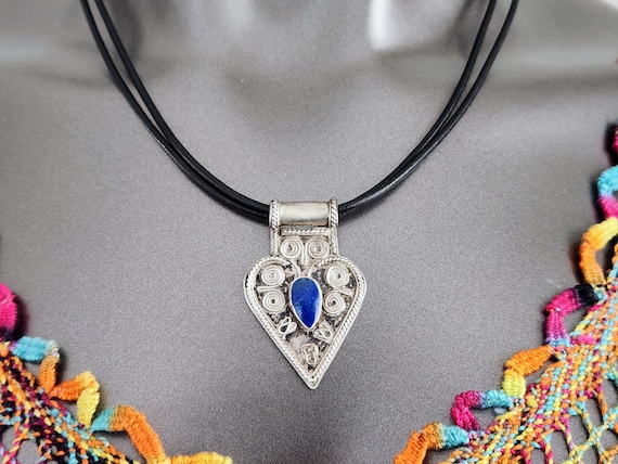 Vintage Lapis & Sterling Pendant~Blue Lapis Lazuli, Afghan Jewelry