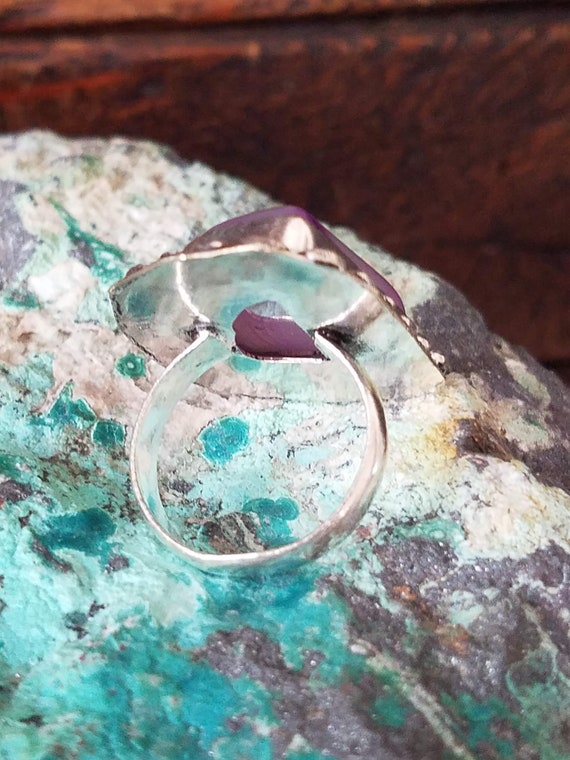 Vintage Purple Agate Statement Ring: Silver Plate… - image 5