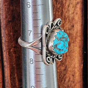 Signed CS Navajo Turquoise Ring Size 7-7.25~Sterling Silver 925 & Blue Turquoise