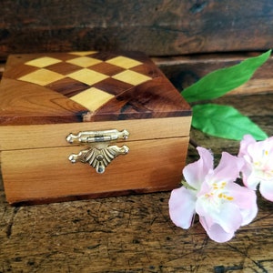 Vintage Moroccan Wood Box~Handmade Keepsake Box~Hinged Jewelry Box~Square Storage Box~JewelsandMetals