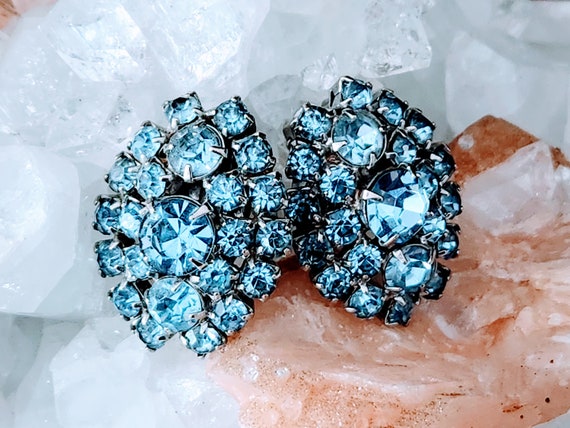 Retro Rhinestone Clip-on Earrings~Bright Blue Rhi… - image 4