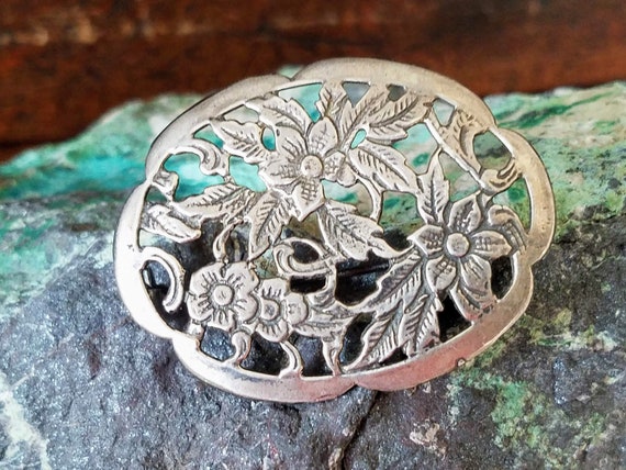 Vintage Sterling Floral Brooch~Art Nouveau Style … - image 2