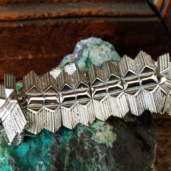 Signed CORO Bracelet~Vintage Link Bracelet~Wide Geometric Silvertone Metal Bracelet~Mid-Century Jewelry~Gifts for Her~JewelsandMetlals