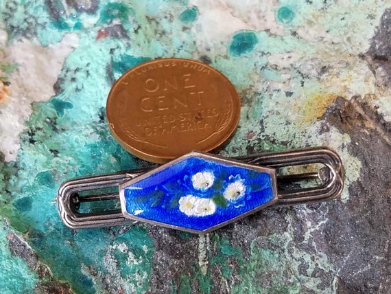 Antique Sterling & Enamel Bar Pin~Old C Clasp Vic… - image 8