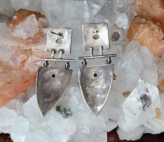 Sterling & Gemstone Pushbacks~Blue Opal Red Garne… - image 9