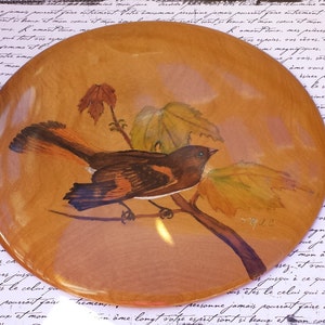 Myrtlewood Bird PlaqueArtist Signed Hand Painted Bird on a LimbVintage Wall Hanging OregonExotic WoodBird Lover GiftJewelsandMetals image 5