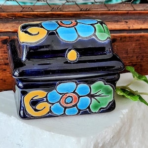 Mexico Talavera Pottery Trinket Box~Hand Painted Flowers, Jewelry/Ring Box~Gifts for Her