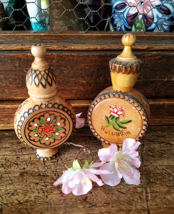 Vintage Hand Carved Wood Perfume Flasks: Bulgarian Folk Art Set - Etsy