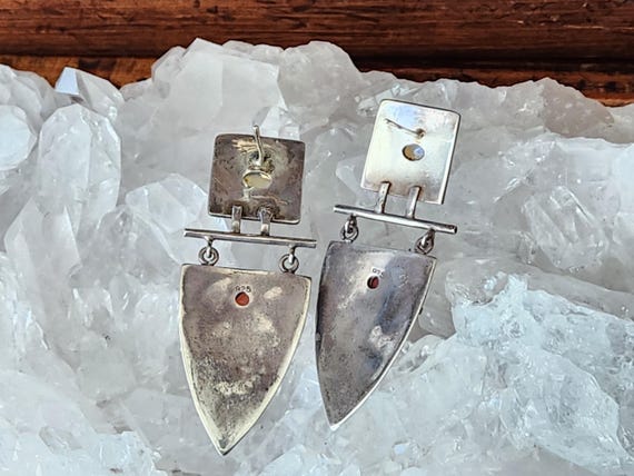 Sterling & Gemstone Pushbacks~Blue Opal Red Garne… - image 3