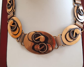 1950s Copper Necklace Earring Set: Mid Century Modern Choker
