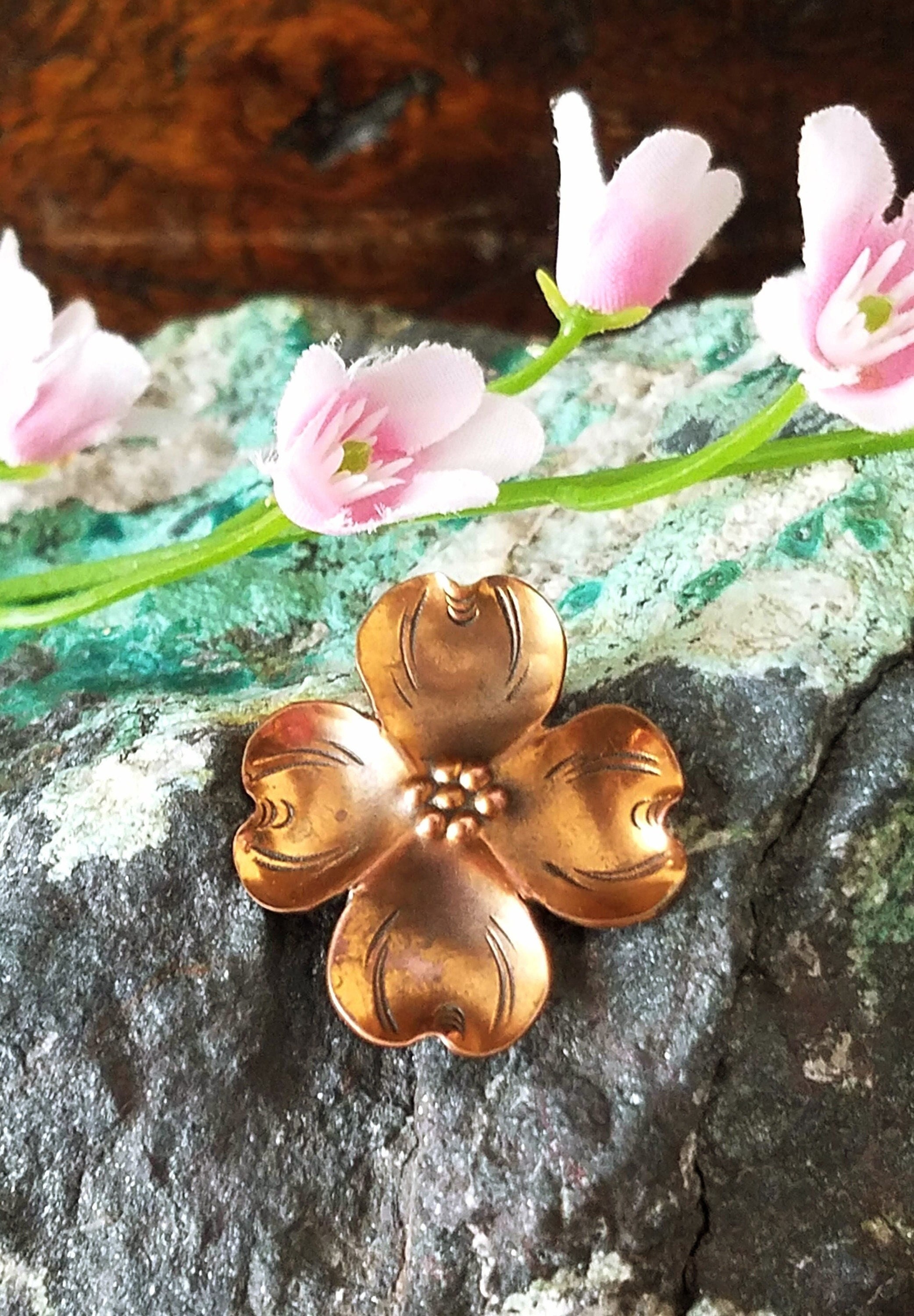 STUART NYE Dogwood Brooch~hand Wrought Copper Mid-century Floral