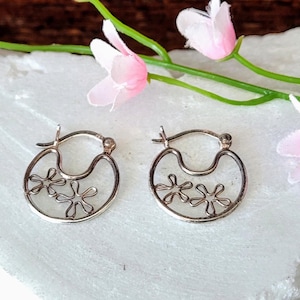925 Silver Flower Hoops~Nature Inspired Earrings~Gifts for Her
