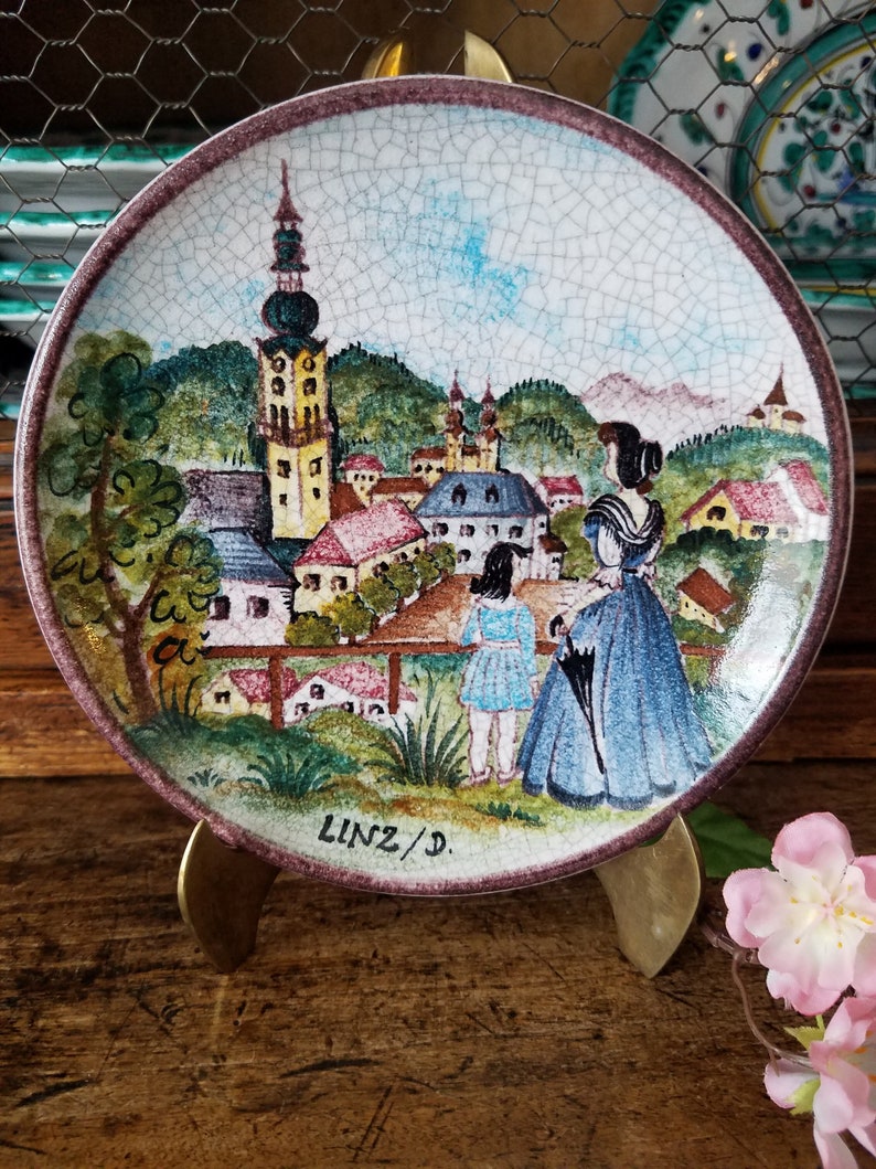 Austria Decorative Plate6 Vintage Ceramic Hand Painted Pottery Plate Crackle GlazeWall DecorJewelsandMetals image 2