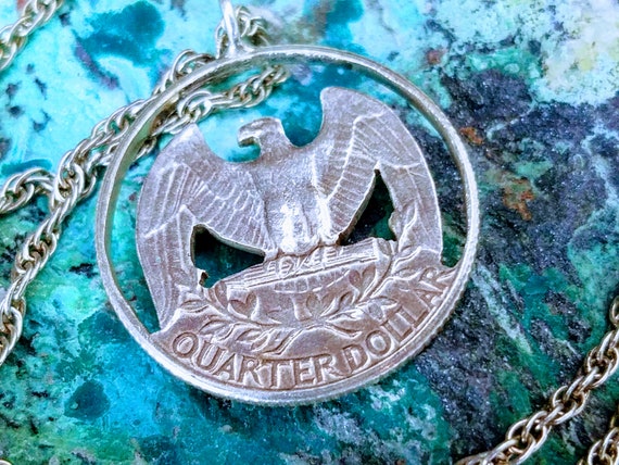 American Eagle Coin Necklace~Cut-out Quarter Doll… - image 1