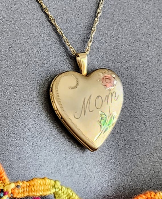 Mom Heart Locket Necklace~1/20 14K Gold Fill Penda