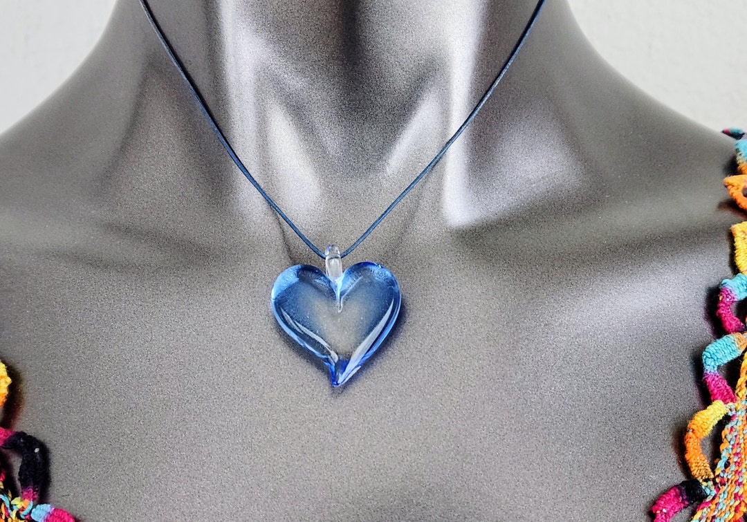 Vintage YUMMI GLASS of Italy Blue Glass Heart Pendant Necklace Etsy