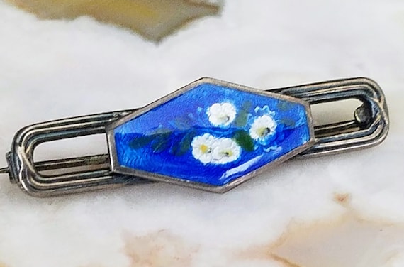 Antique Sterling & Enamel Bar Pin~Old C Clasp Vic… - image 2