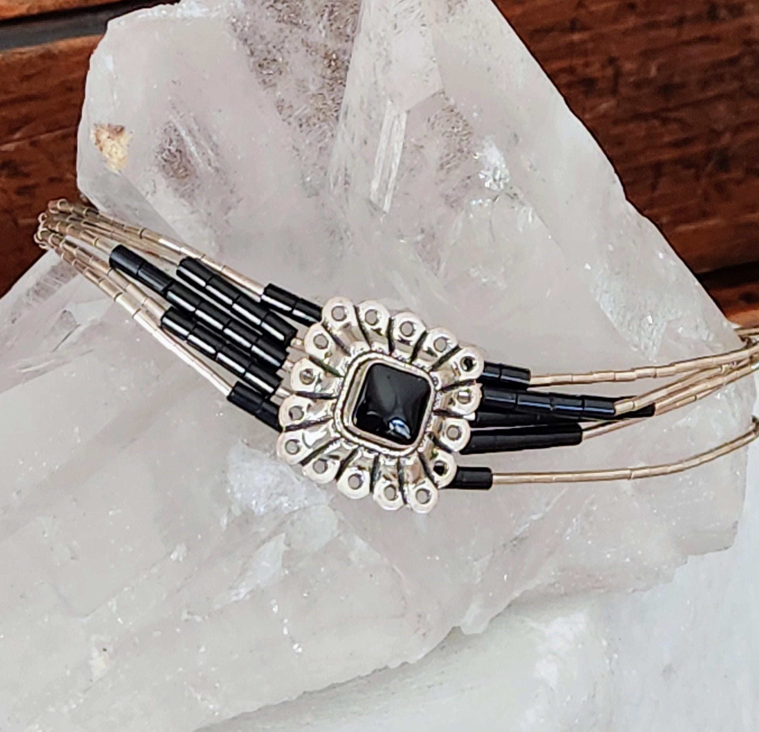 Navajo Liquid Silver Bracelet~black Onyx & Sterling Silver 925 - Etsy