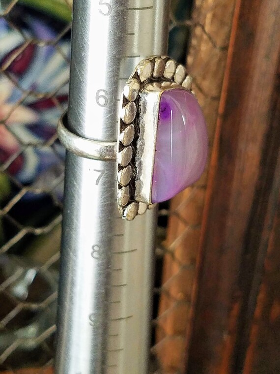 Vintage Purple Agate Statement Ring: Silver Plate… - image 6