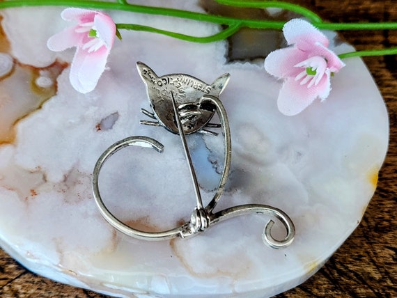 Sterling Cat Brooch MEXICO~Whimsical Cat Pin~Vint… - image 7