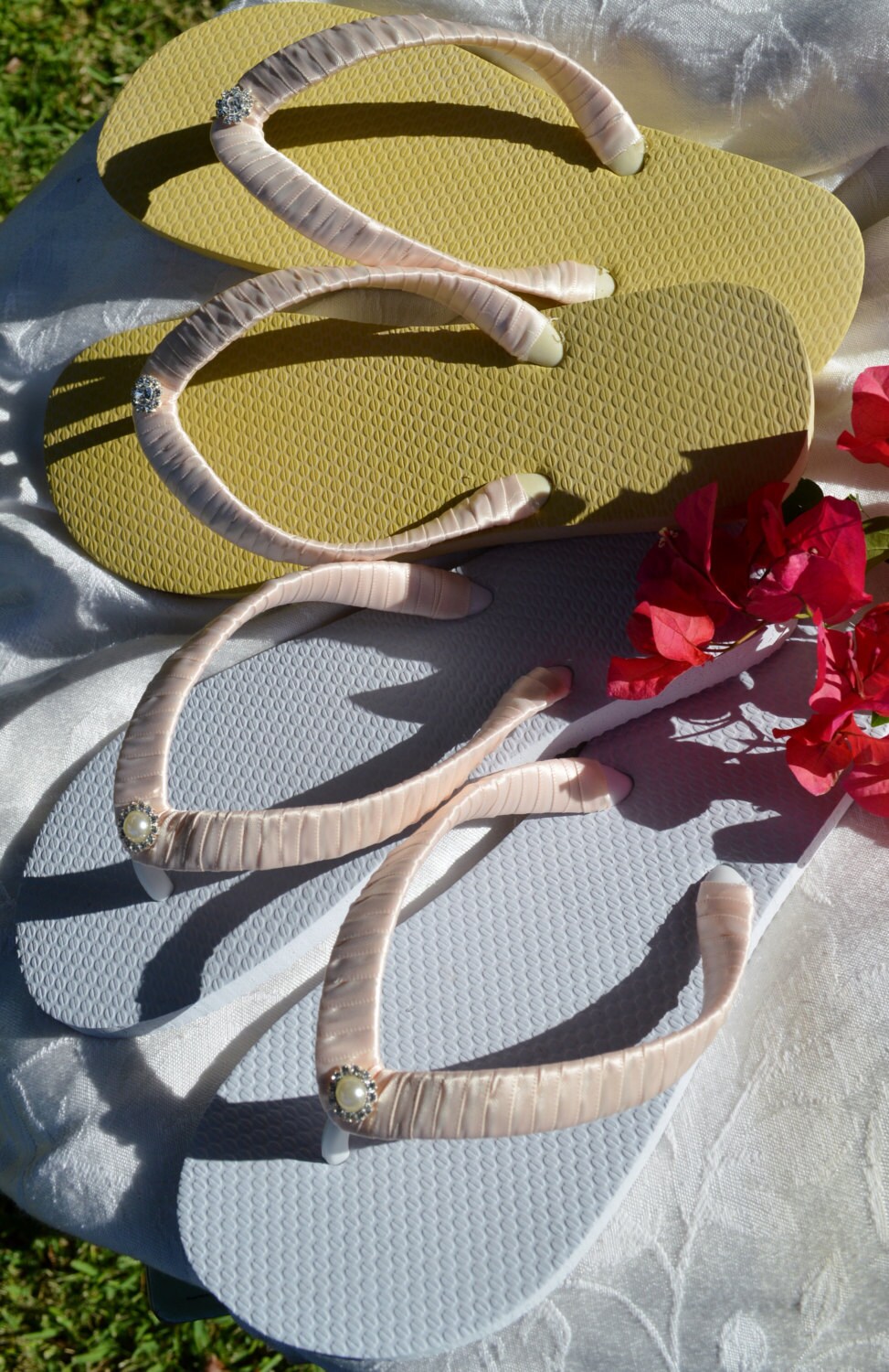 Bridal Party Wedding Flip Flops BLUSH White Flats or Wedge - Etsy