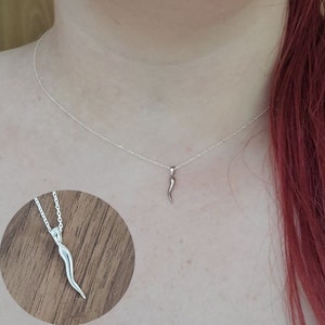 Italian Horn Necklace - Sterling Jewelry - Minimalist - Layering Necklace - Dainty Cornicello - Good Luck  - Protection Amulet -Gift For Her