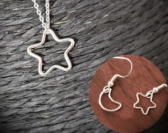 Moon and Star Earrings - Sterling Necklace - Tiny Star -Crescent Moon -Star Necklace -Dainty Celestial Earrings -Moon Necklace -Gift For Her