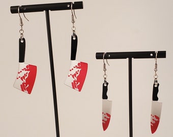 Bloody Knife Earrings - Horror Movie Earrings - Cleaver - Stainless Steel Earrings - Halloween Earrings - Spooky Season - Summerween