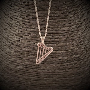 Harp Necklace - Celtic Charm - Harp Pendant - Sterling - Irish Pendant Gaelic - Minimalist Necklace -Dainty Harp Jewelry -Grad Gift -For Her