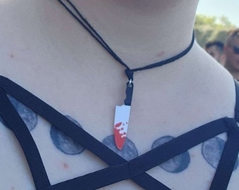 Bloody Knife Necklace - Sterling Jewelry - Hemp - Halloween Necklace - Knife Jewelry - Choker -Horror Movie Necklace -Cleaver -Spooky Season
