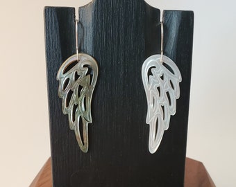 Angel Wing Earrings - Mother of Pearl - Carved Wing - Sterling Earring - Alt - White Wings - Black - Gothic Earrings - Mismatched