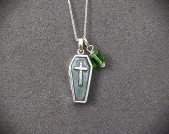 Coffin Locket - Sterling Pendant - Small Coffin Necklace - Halloween Jewelry - Poison Locket -Gothic Necklace -Witchy Jewelry -MEMENTO MORI