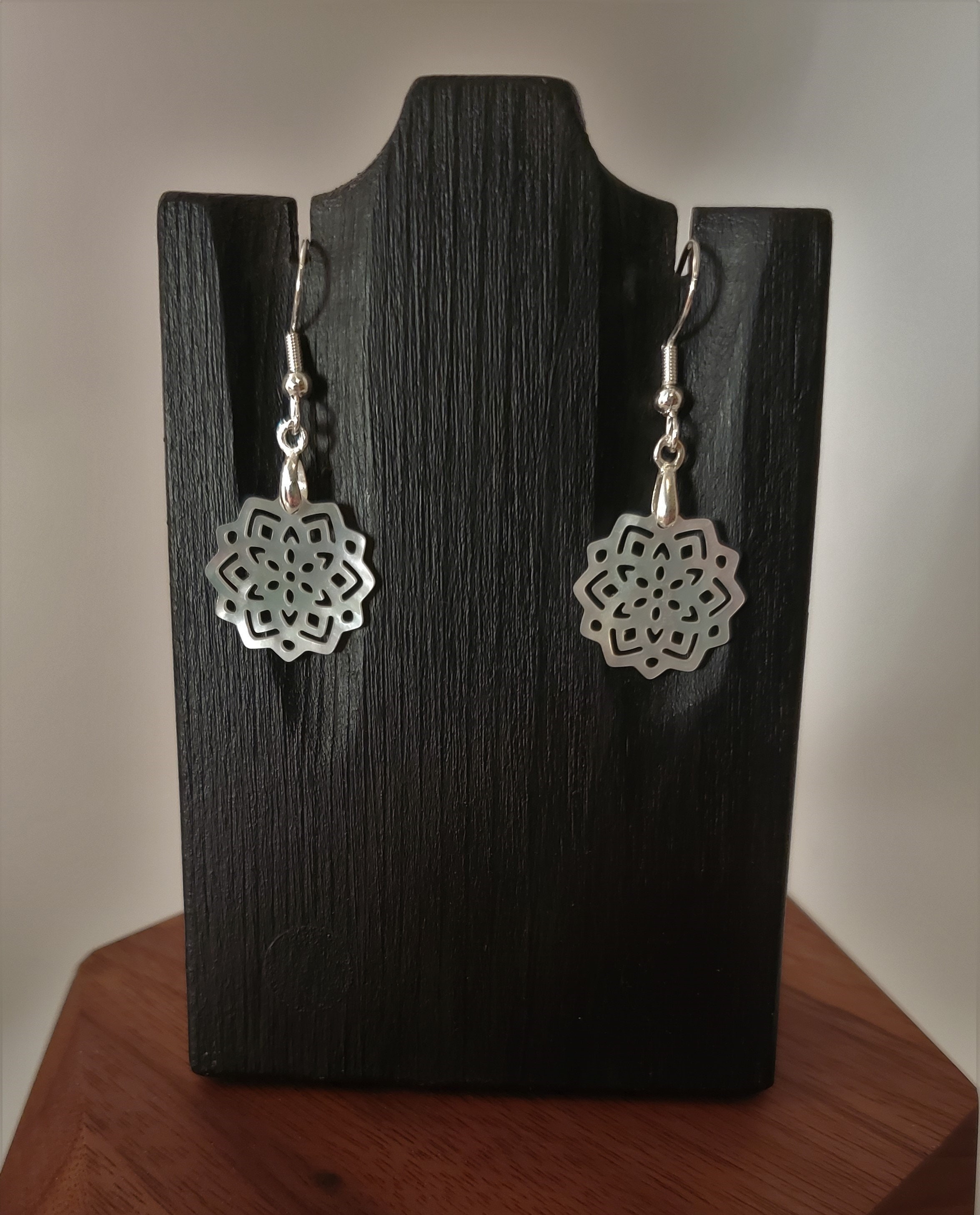 Filigree Earrings - Cutout Mother of Pearl Earrings - Mandala Earrings - Clover -Shell Earrings - Sterling Earrings -Stainless -Gift For Her