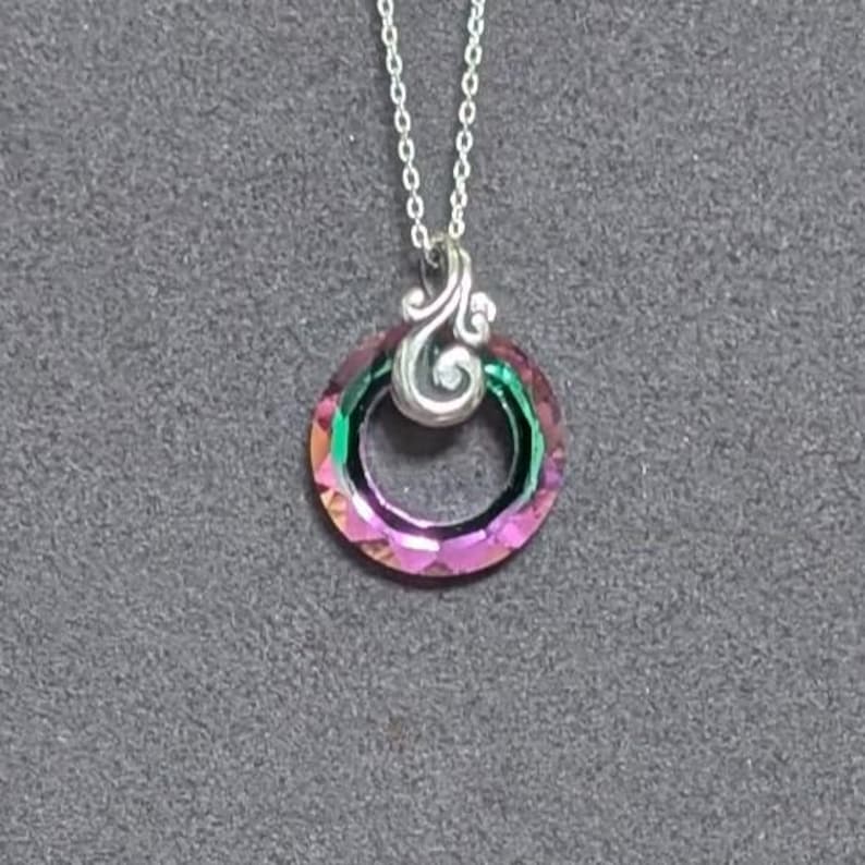 Swarovski Circle Necklace - Minimalist Jewelry - Sterling Necklace - Swarovski Crystal - Dainty Necklace - Gift For Her - Anniversary Gift Heliotrope