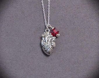 Anatomical Heart Necklace - Sterling Jewelry - 3D Heart Charm - Minimalist - Realistic Heart - Gift For Her - Gothic Necklace - Vampire