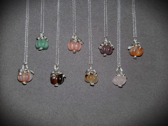 Pumpkin Necklace - Sterling Jewelry - Wire Wrapped - Pumpkin Pendant - Autumn Jewelry - Gemstone - Fall Necklace - Gift For Her - Halloween