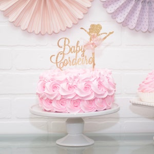 Ballerina Baby Shower Cake Topper - Decoration for Pink and Gold Ballet Theme - Personalised