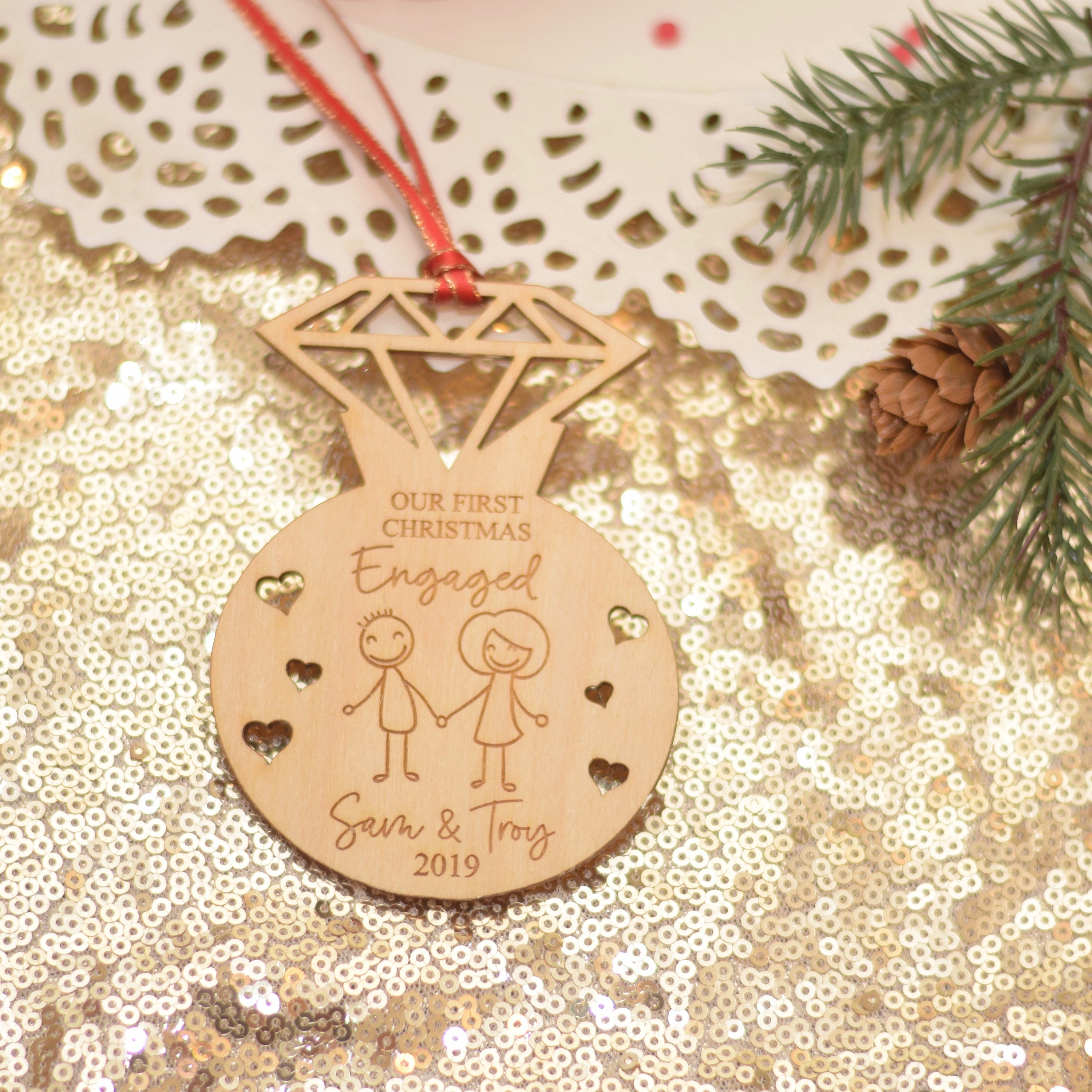 Our First Christmas Engaged Engagement Ornament Personalized Etsy