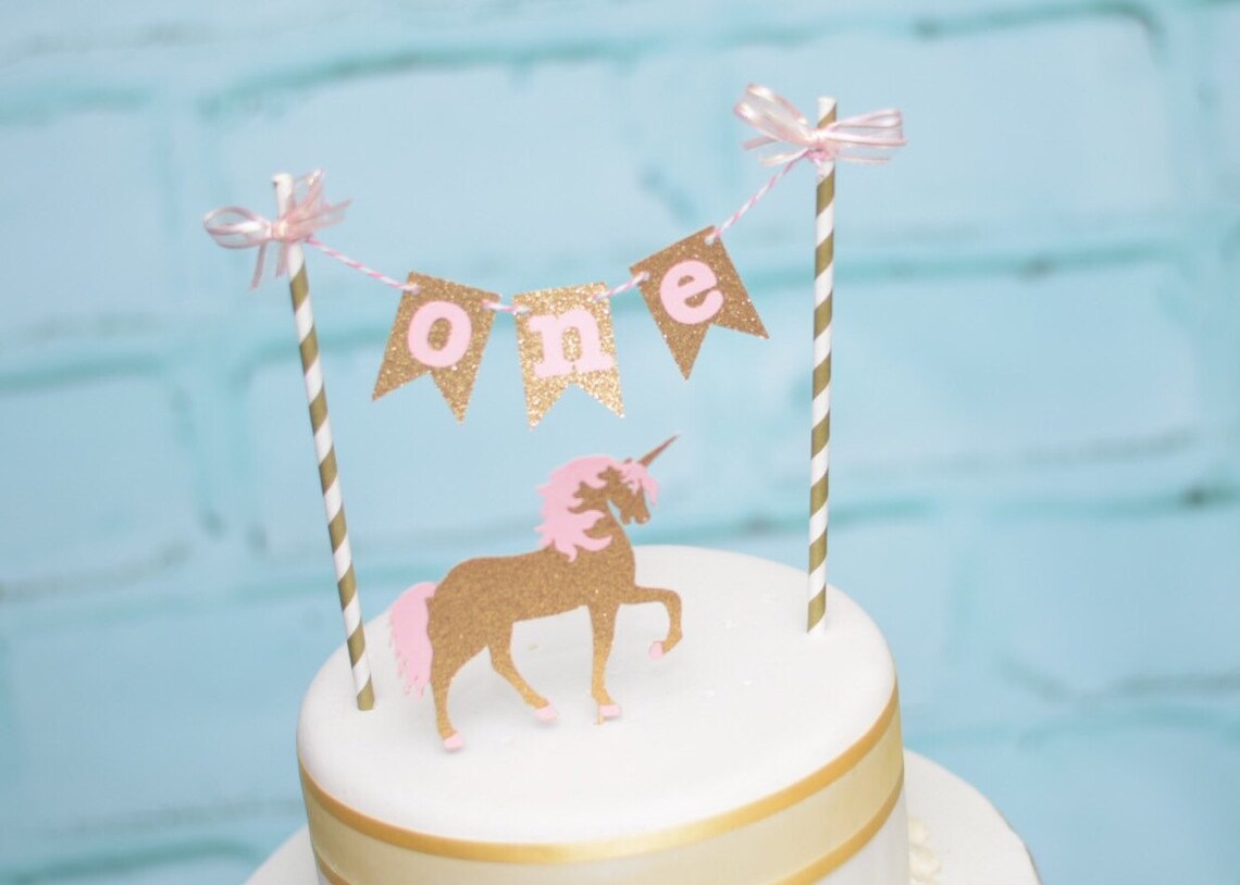Pink and Gold Unicorn Cake Topper First Birthday Etsy