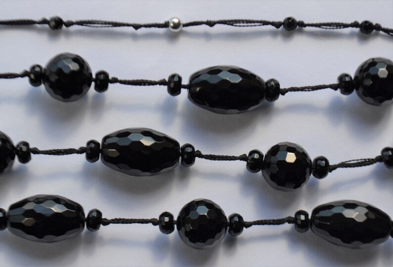Collier Perles Onyx Facettées 18-12 Mm – Longueur 24 Pouces, Or, Pierre Naturelle
