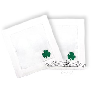 Small Shamrock Cocktail Napkins, Embroidered St Patrick's Day Cocktail Napkins, Mini Shamrock Embroidered Napkins for St Patrick's Day
