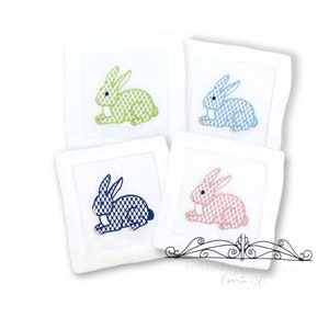 Bunny Rabbit Linen Cocktail Napkins, Multicolored Easter Linen Cocktail Napkins