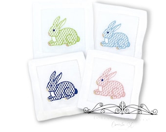 Bunny Rabbit Linen Cocktail Napkins, Multicolored Easter Linen Cocktail Napkins