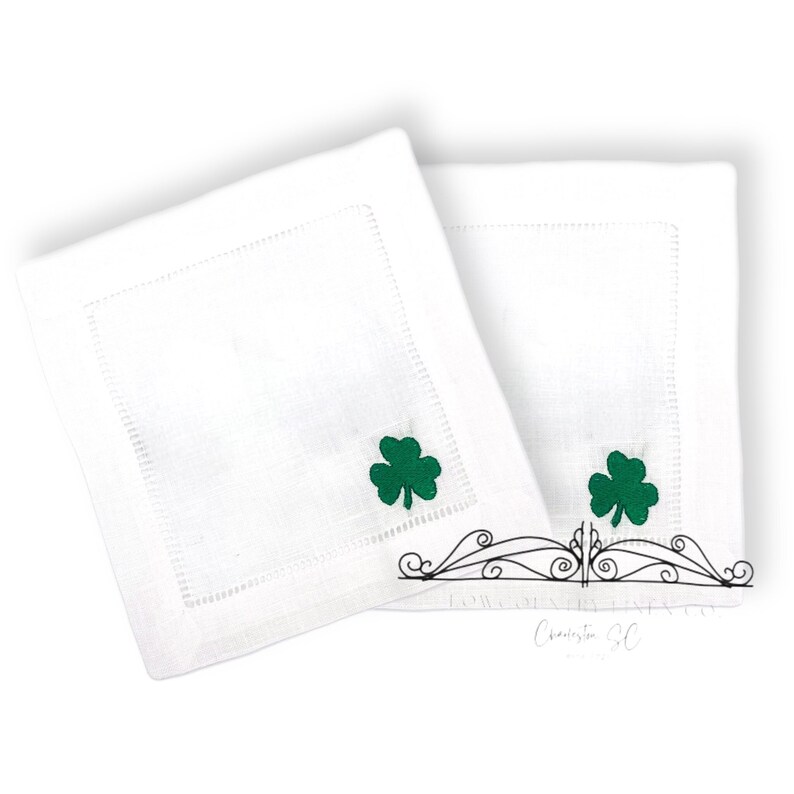 Small Shamrock Cocktail Napkins Embroidered St Patrick's Etsy