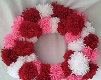 Red, Pink and White Pom Pom Wreath